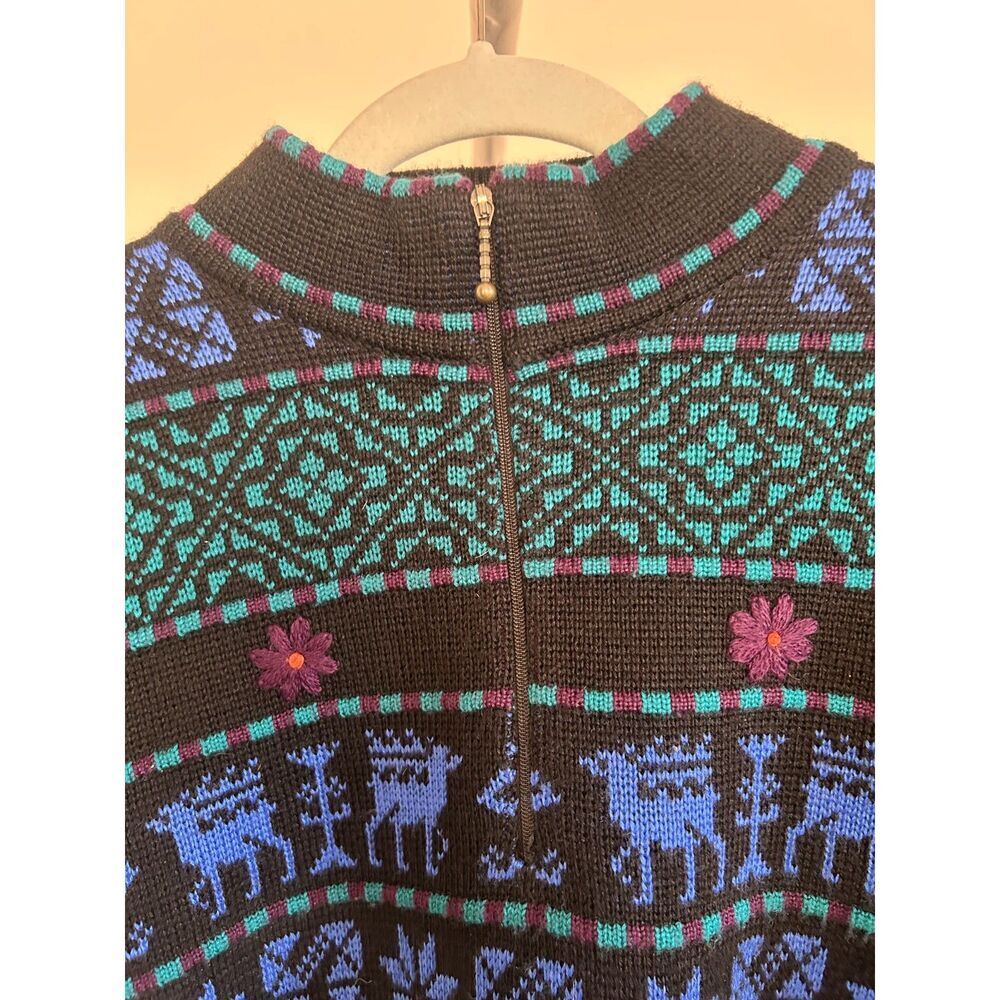 VTG Womens DEMETRE Wool Blend Ski Sweater Knit Pullover 1/4 Zip Large L Deer - Picture 5 of 5